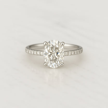 Classic Oval Cut Hidden Halo with Diamond Band - 1.50ct+ (9mm+, D/E & VVS)