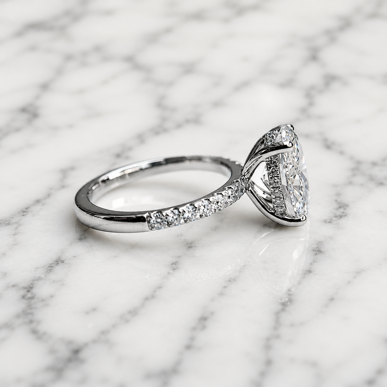 Classic Oval Cut Hidden Halo with Diamond Band - 1.80ct+ (9.5mm+, D/E & VVS)