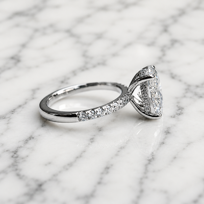 Classic Oval Cut Hidden Halo with Diamond Band - 1.80ct+ (9.5mm+, D/E & VVS)