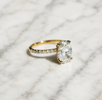 Classic Oval Cut Hidden Halo with Diamond Band - 1.80ct+ (9.5mm+, D/E & VVS)
