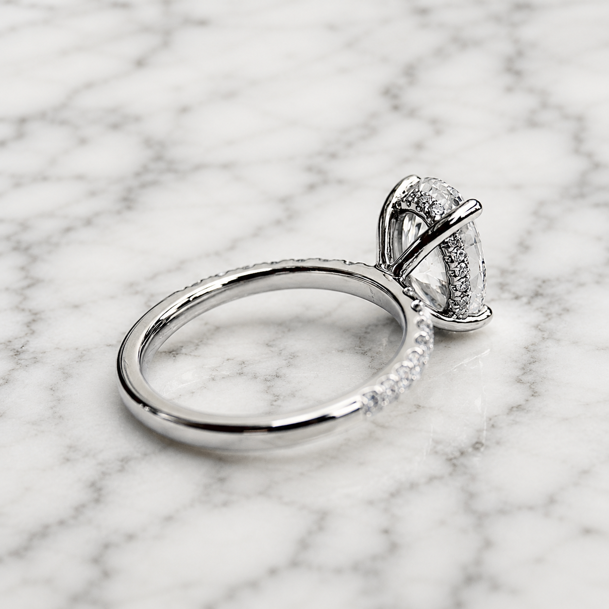 Classic Oval Cut Hidden Halo with Diamond Band - 1.80ct+ (9.5mm+, D/E & VVS)