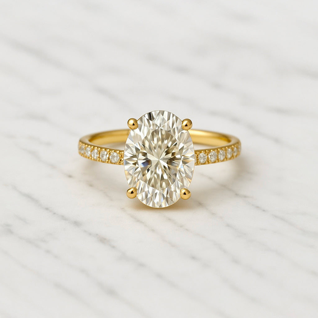 Classic Oval Cut Hidden Halo with Diamond Band - 2.50ct+ (10.5mm+, D/E & VVS)