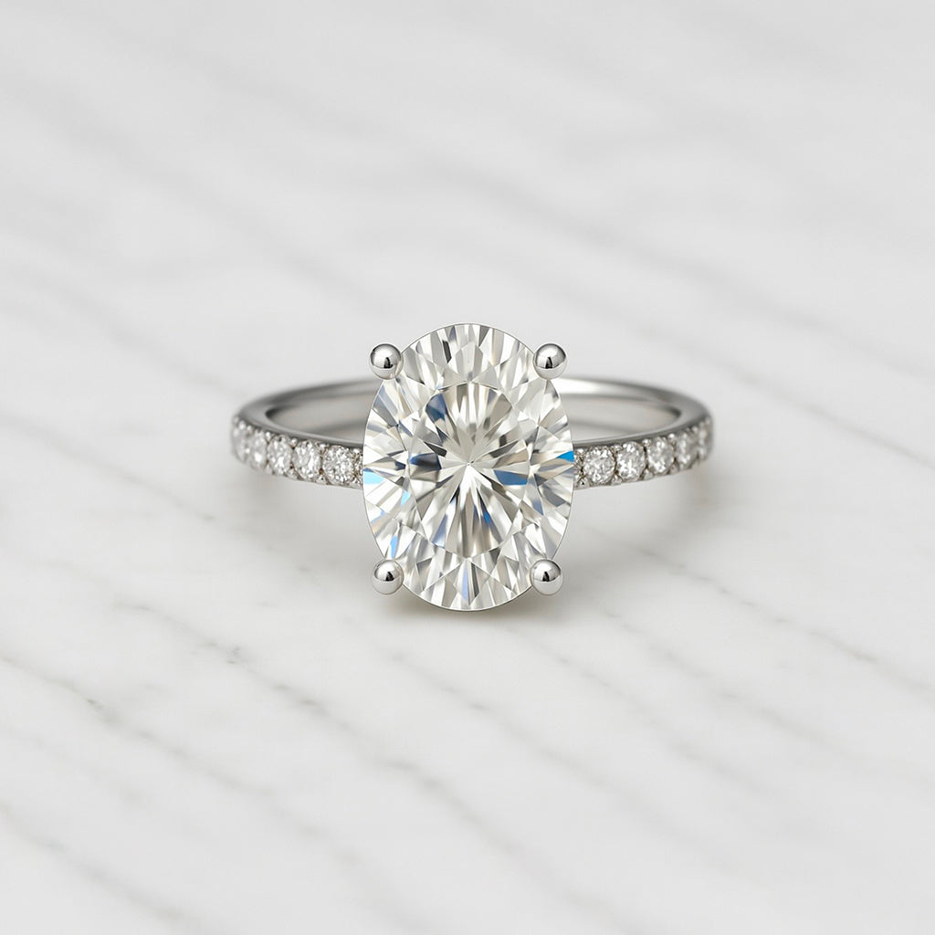 Classic Oval Cut Hidden Halo with Diamond Band - 2.50ct+ (10.5mm+, D/E & VVS)