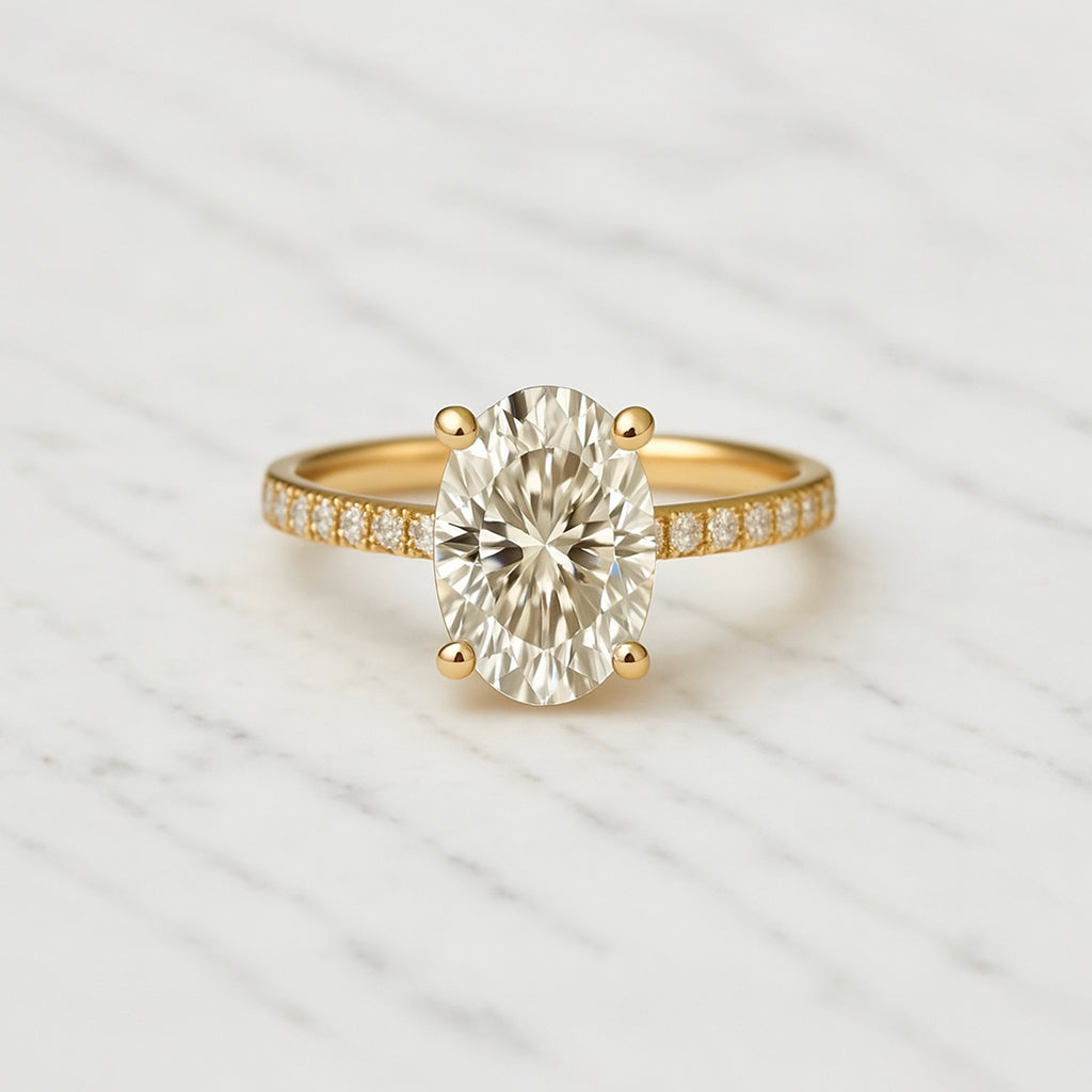 Classic Oval Cut Hidden Halo with Diamond Band - 2ct+ (10mm+, D/E & VVS)