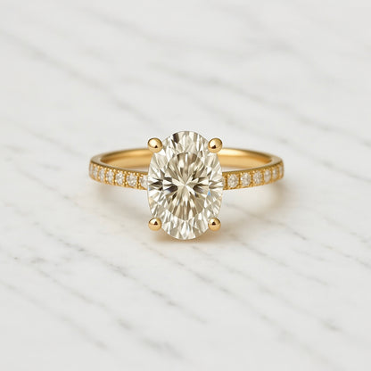 Classic Oval Cut Hidden Halo with Diamond Band - 2ct+ (10mm+, D/E & VVS)