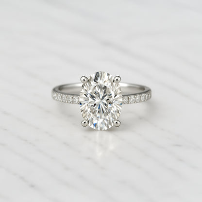 Classic Oval Cut Hidden Halo with Diamond Band - 2ct+ (10mm+, D/E & VVS)
