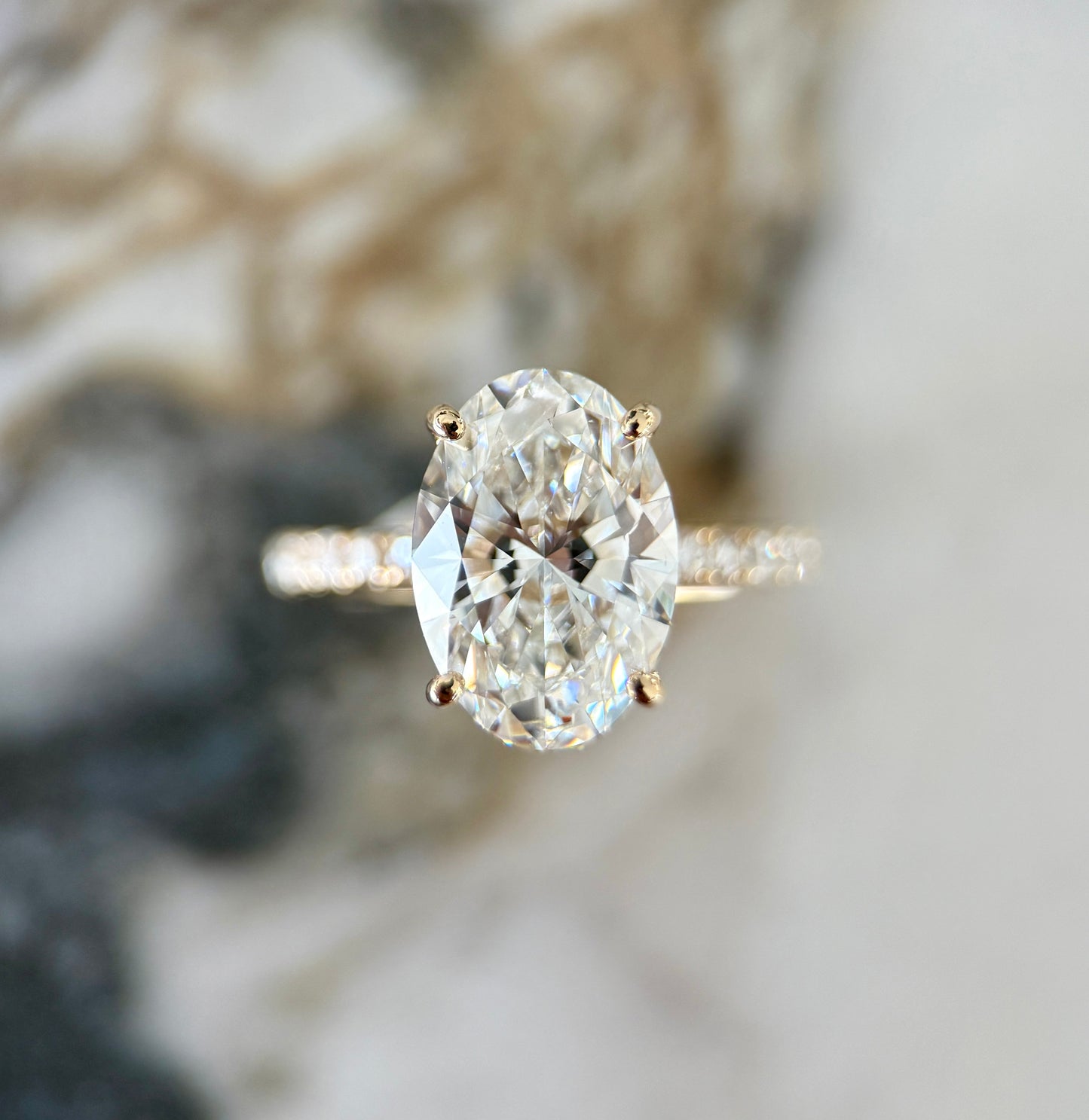 Classic Oval Cut Hidden Halo with Diamond Band - 3ct+ (11.5mm+, E/VS1+)