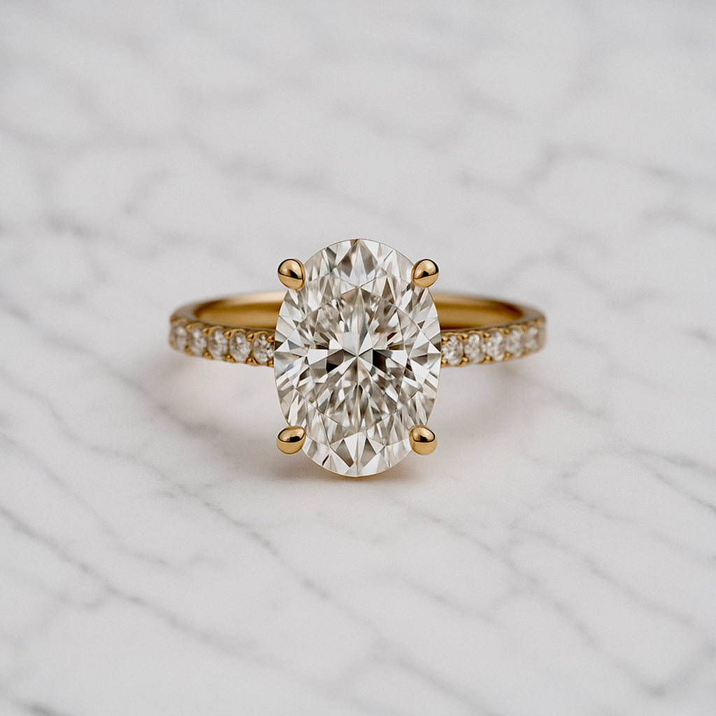 Classic Oval Cut Hidden Halo with Diamond Band - 3ct+ (11.5mm+, D/E & VVS)