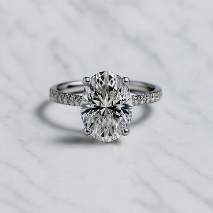 Classic Oval Cut Hidden Halo with Diamond Band - 3ct+ (11.5mm+, D/E & VVS)