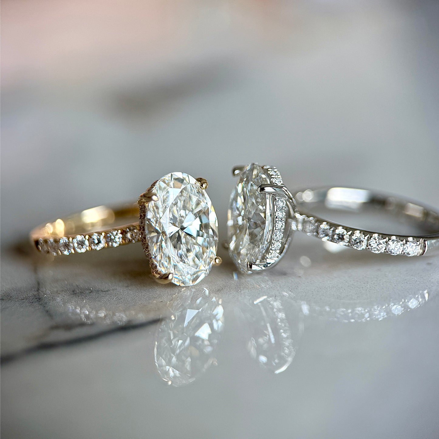 Classic Oval Cut Hidden Halo with Diamond Band - 3ct+ (11.5mm+, E/VS1+)