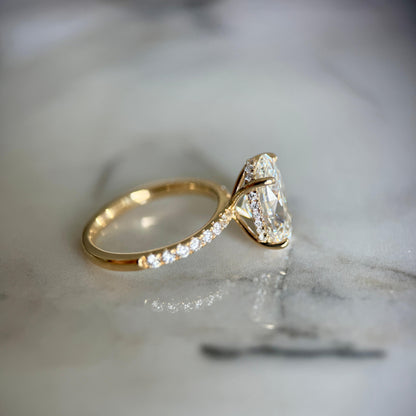 Classic Oval Cut Hidden Halo with Diamond Band - 3ct+ (11.5mm+, E/VS1+)