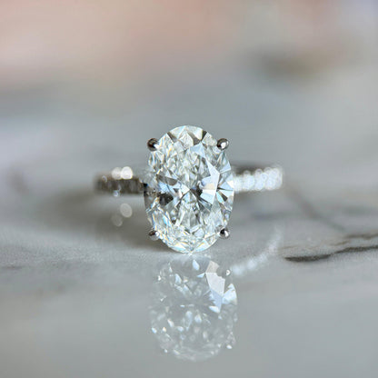 Classic Oval Cut Hidden Halo with Diamond Band - 3ct+ (11.5mm+, E/VS1+)