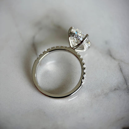 Classic Oval Cut Hidden Halo with Diamond Band - 3ct+ (11.5mm+, E/VS1+)