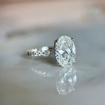 Classic Oval Cut Hidden Halo with Diamond Band - 3ct+ (11.5mm+, E/VS1+)