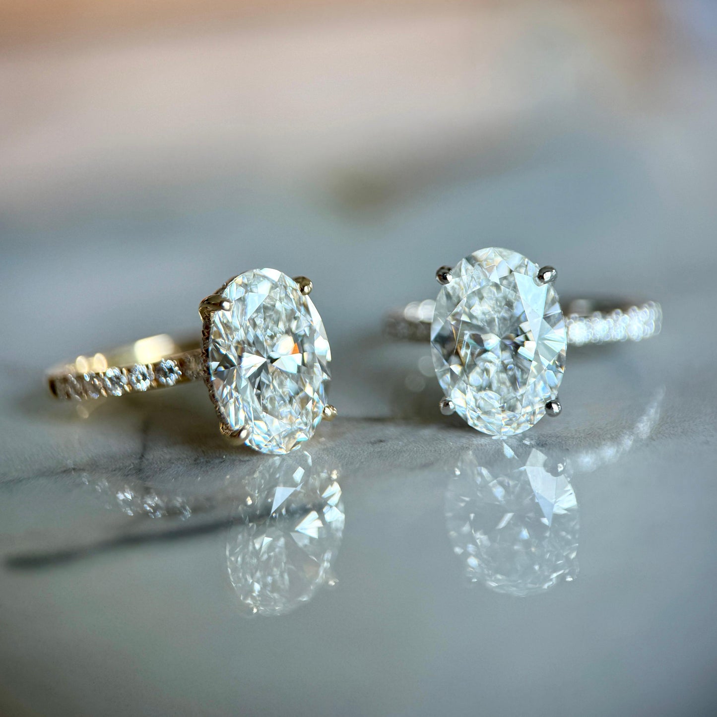 Classic Oval Cut Hidden Halo with Diamond Band - 3ct+ (11.5mm+, E/VS1+)