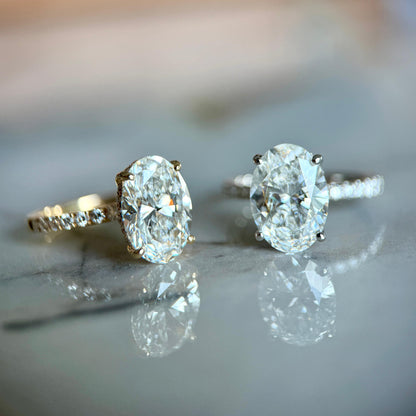 Classic Oval Cut Hidden Halo with Diamond Band - 3ct+ (11.5mm+, E/VS1+)