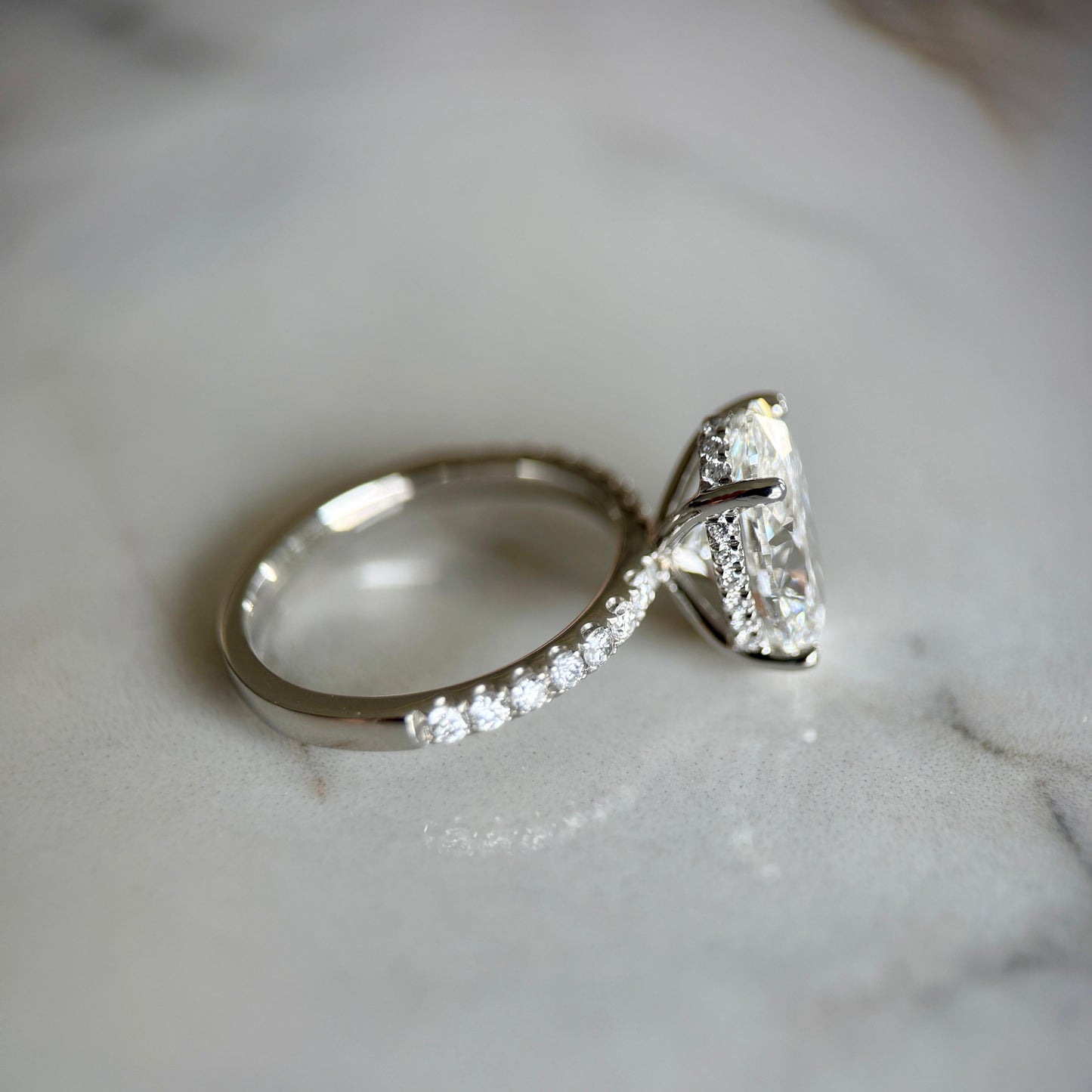 Classic Oval Cut Hidden Halo with Diamond Band - 3ct+ (11.5mm+, E/VS1+)