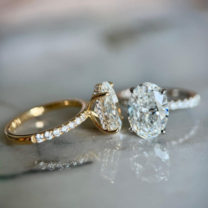 Classic Oval Cut Hidden Halo with Diamond Band - 3ct+ (11.5mm+, E/VS1+)