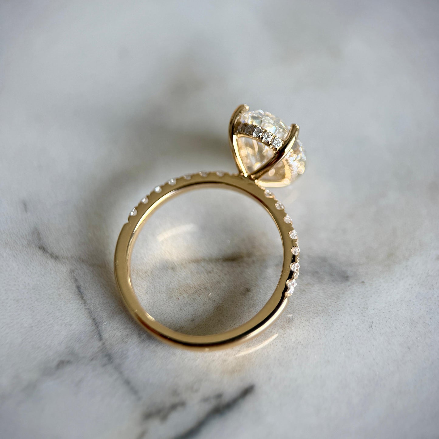 Classic Oval Cut Hidden Halo with Diamond Band - 3ct+ (11.5mm+, E/VS1+)