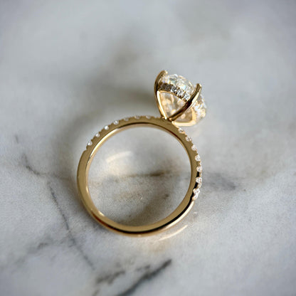 Classic Oval Cut Hidden Halo with Diamond Band - 3ct+ (11.5mm+, E/VS1+)