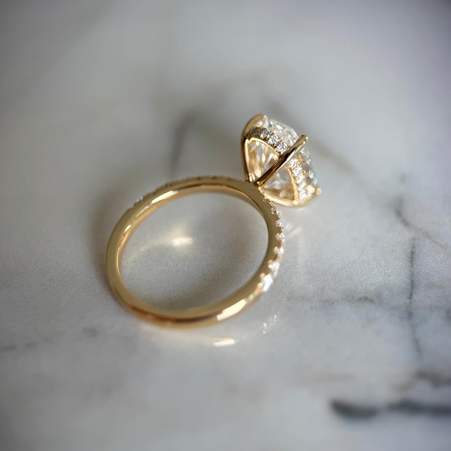 Classic Oval Cut Hidden Halo with Diamond Band - 3ct+ (11.5mm+, E/VS1+)