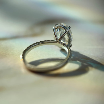 Classic Oval Cut Hidden Halo with Diamond Band - 4ct+ (13mm+, E/VS1+)