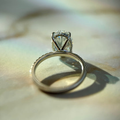 Classic Oval Cut Hidden Halo with Diamond Band - 4ct+ (13mm+, E/VS1+)