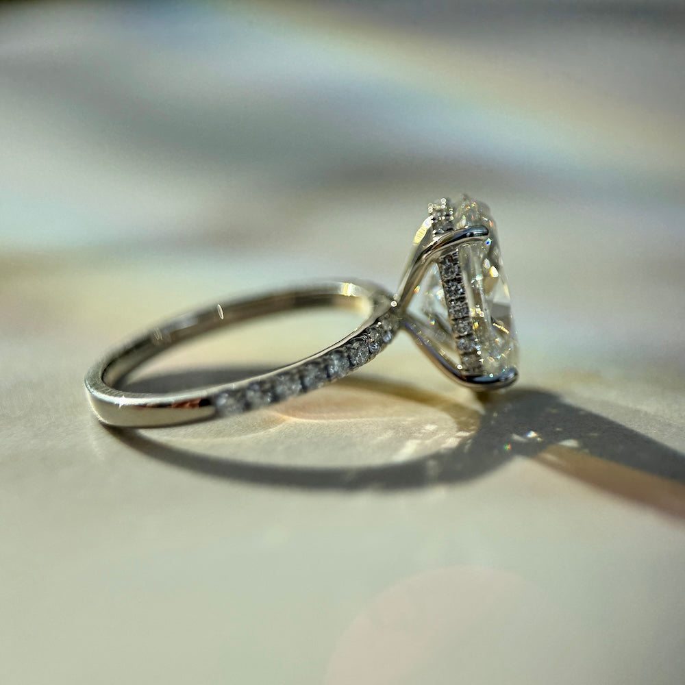 Classic Oval Cut Hidden Halo with Diamond Band - 4ct+ (13mm+, E/VS1+)