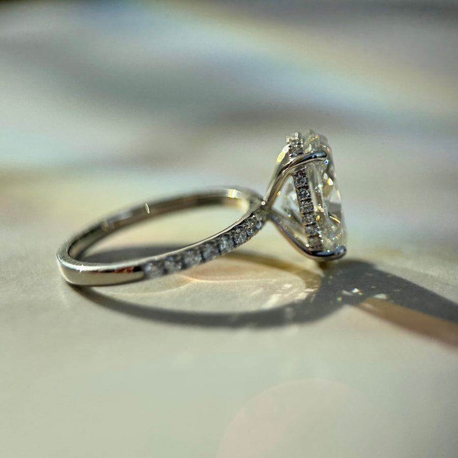 Classic Oval Cut Hidden Halo with Diamond Band - 4ct+ (13mm+, E/VS1+)