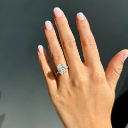Classic Oval Cut Hidden Halo with Diamond Band - 4ct+ (13mm+, E/VS1+)