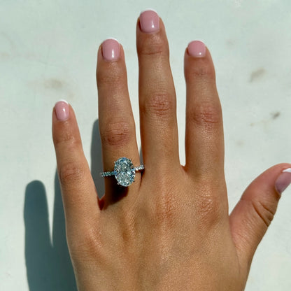 Classic Oval Cut Hidden Halo with Diamond Band - 4ct+ (13mm+, E/VS1+)