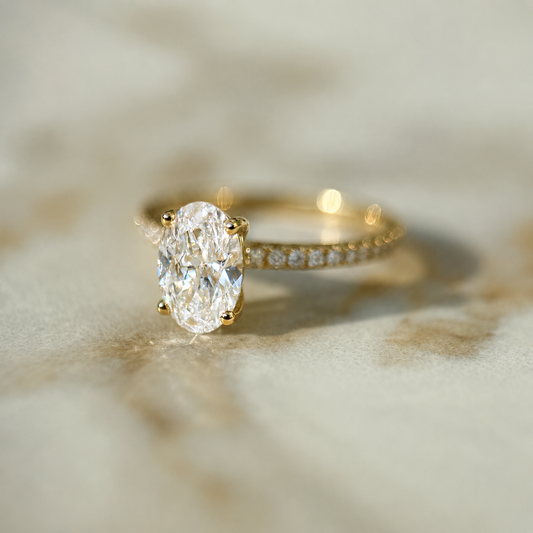 Classic Oval Cut Solitaire with Diamond Band - 1ct+ (8mm+, D/E & VVS)