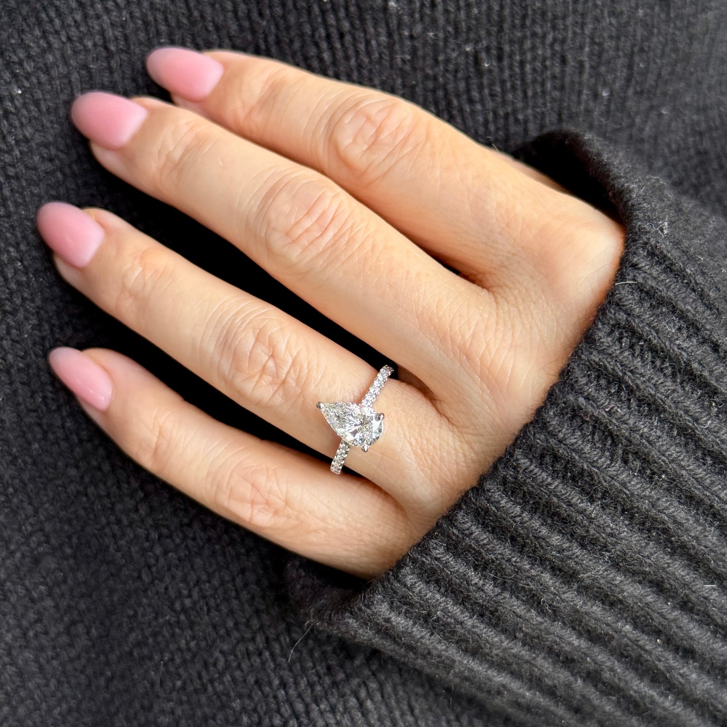 Classic Pear Cut Solitaire with Diamond Band - 1.50ct+ (D/E & VVS)