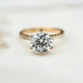 Classic Round Cut Solitaire (6 prong) with Diamond Band - 2ct+ (8.2mm+, D/E & VVS)