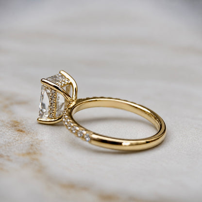 Classic Radiant Cut Hidden Halo with Diamond Band - 2ct+ (9mm+, D/E & VVS)