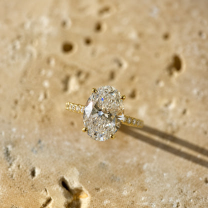 Classic Oval Cut Hidden Halo with Diamond Band - 4ct+ (13mm+, E/VS1+)