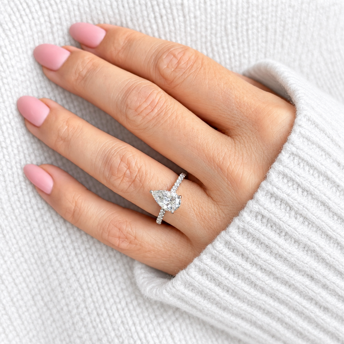 Classic Pear Cut Solitaire with Diamond Band - 1.50ct+ (D/E & VVS)