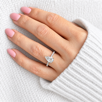 Classic Pear Cut Solitaire with Diamond Band - 1.50ct+ (D/E & VVS)