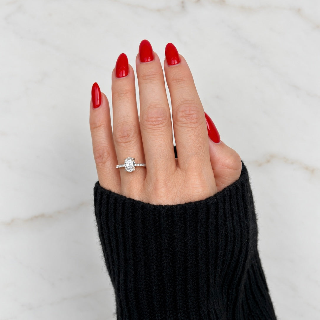 Classic Oval Cut Hidden Halo with Diamond Band - 1.20ct+ (8.5mm+, D/E & VVS)