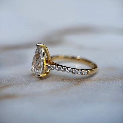 Classic Pear Cut Solitaire with Diamond Band - 2ct+ (D/E & VVS)