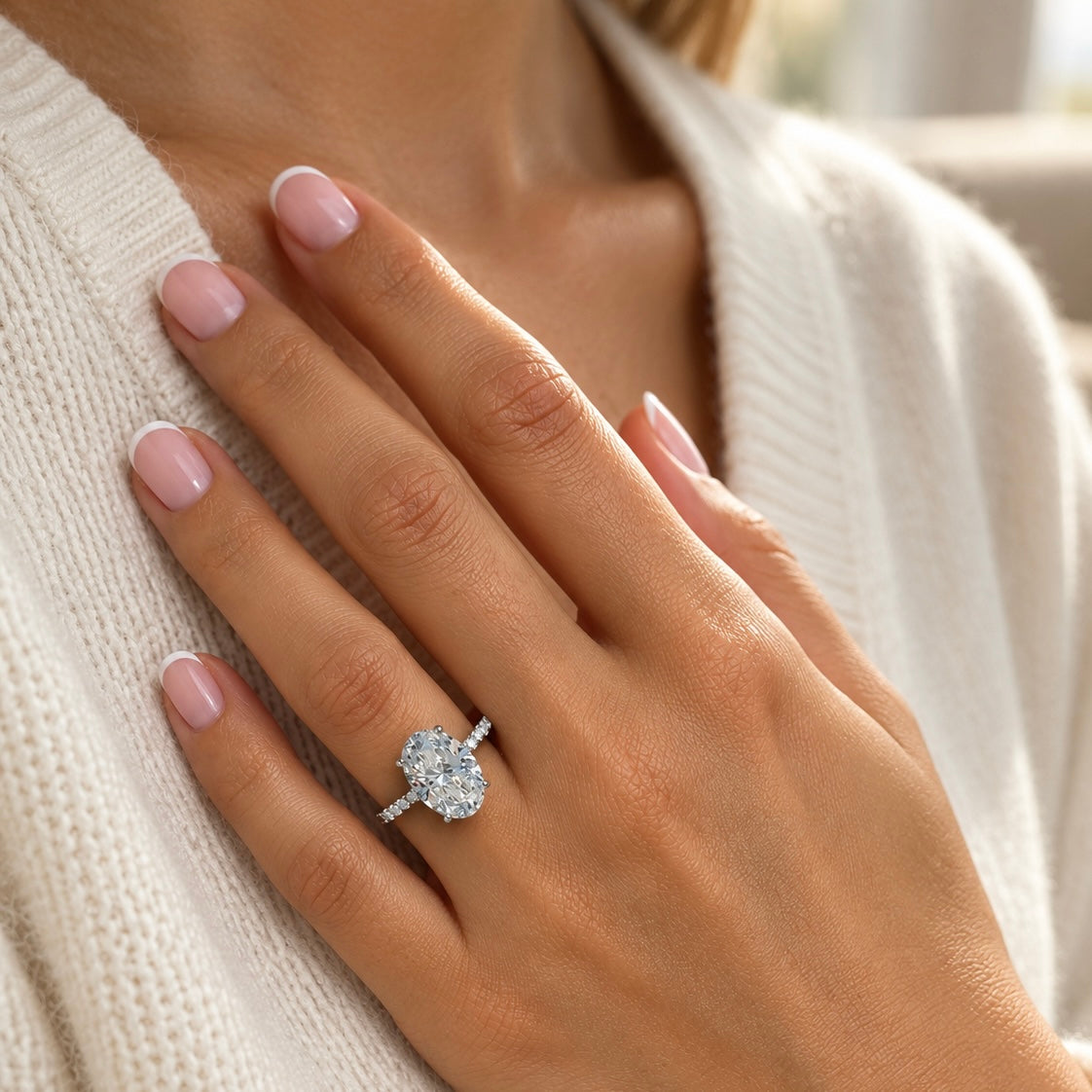 Classic Oval Cut Hidden Halo with Diamond Band - 4ct+ (13mm+, E/VS1+)