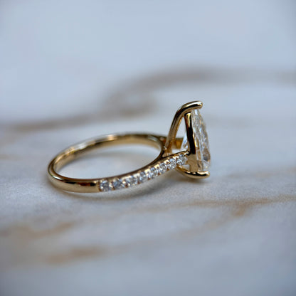 Classic Pear Cut Solitaire with Diamond Band - 2ct+ (D/E & VVS)
