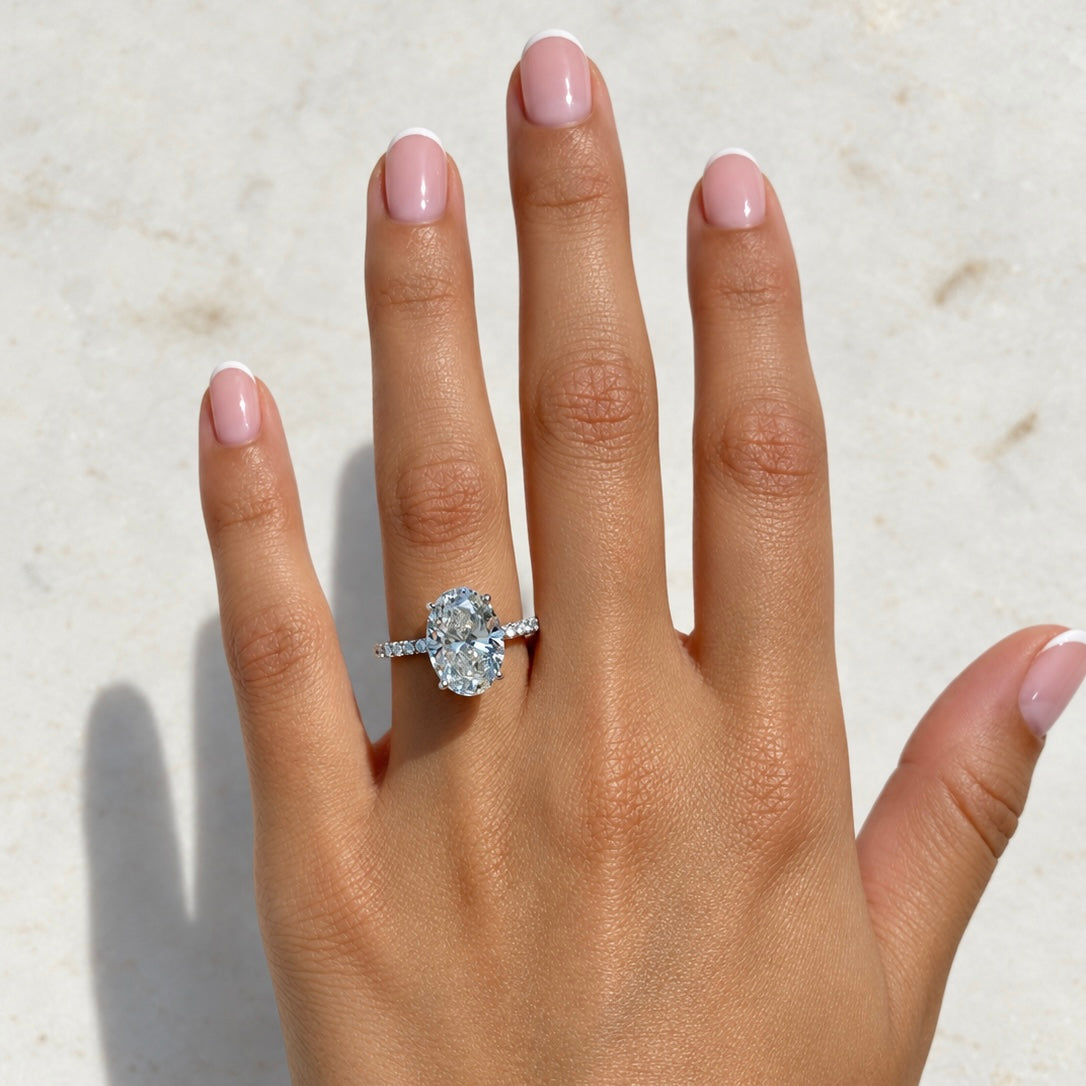 Classic Oval Cut Hidden Halo with Diamond Band - 4ct+ (13mm+, E/VS1+)