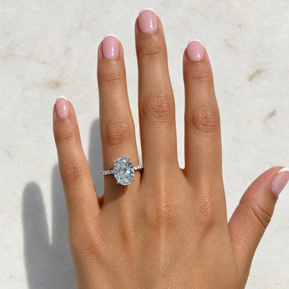 Classic Oval Cut Hidden Halo with Diamond Band - 4ct+ (13mm+, E/VS1+)