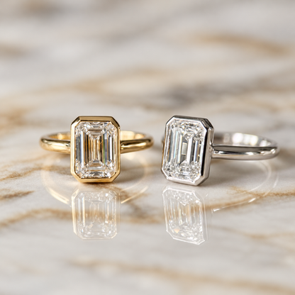Bezel Set Classic Emerald Cut Solitaire - 2ct+ (D/E & VVS)