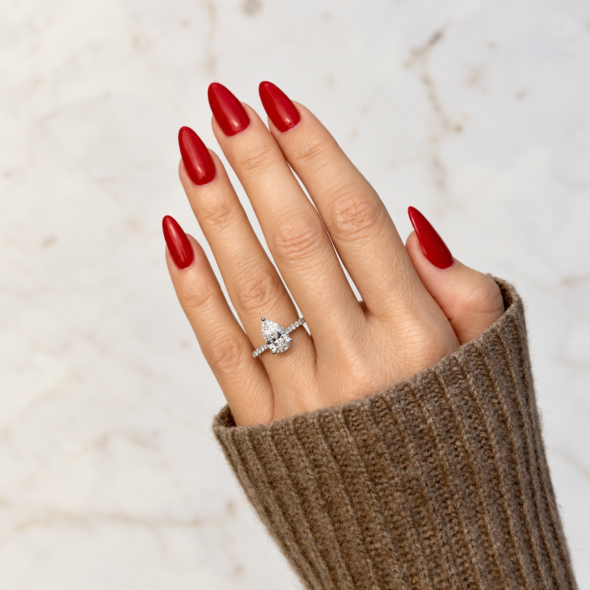 Classic Pear Cut Solitaire with Diamond Band - 2ct+ (D/E & VVS)