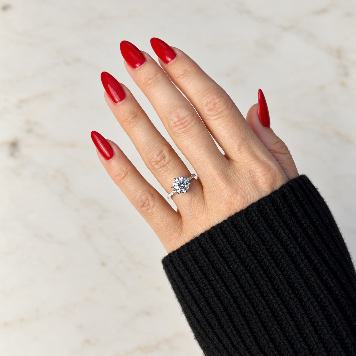 Classic Round Cut Solitaire (6 prong) with Diamond Band - 2ct+ (8.2mm+, D/E & VVS)