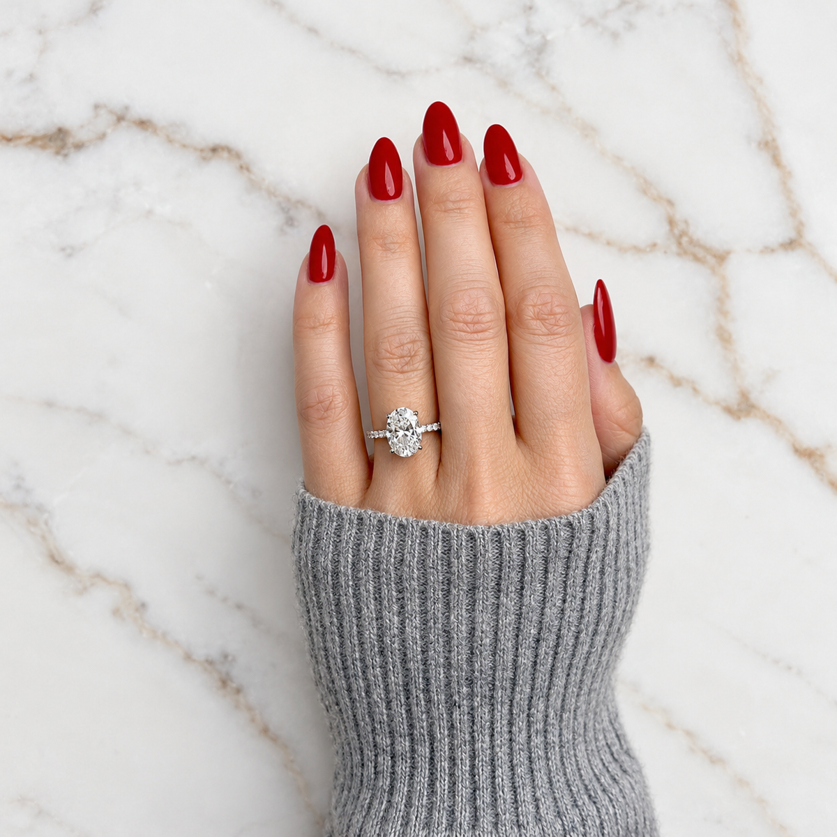 Classic Oval Cut Hidden Halo with Diamond Band - 3ct+ (11.5mm+, D/E & VVS)