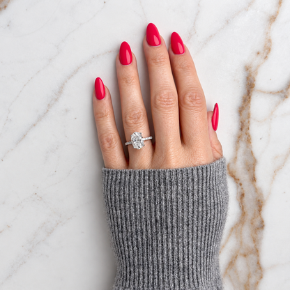 Classic Oval Cut Hidden Halo with Diamond Band - 3ct+ (11.5mm+, D/E & VVS)