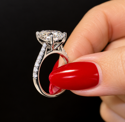 Classic Pear Cut Solitaire with Diamond Band - 4ct+ (E & VS1+)